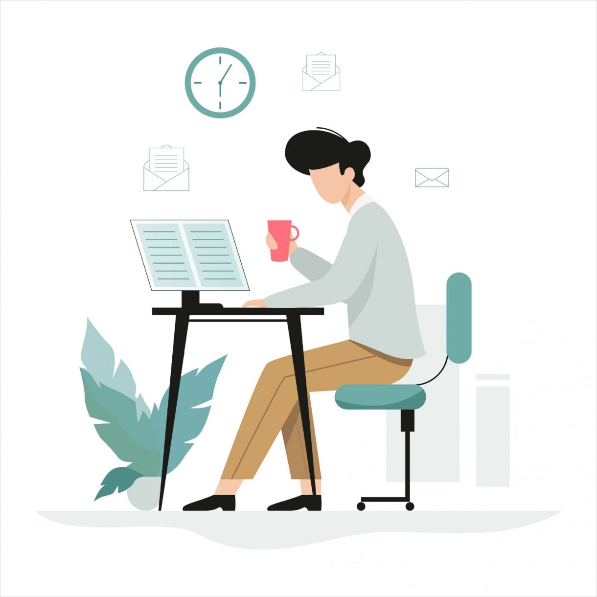 Person working at the desk, office character at the workplace
